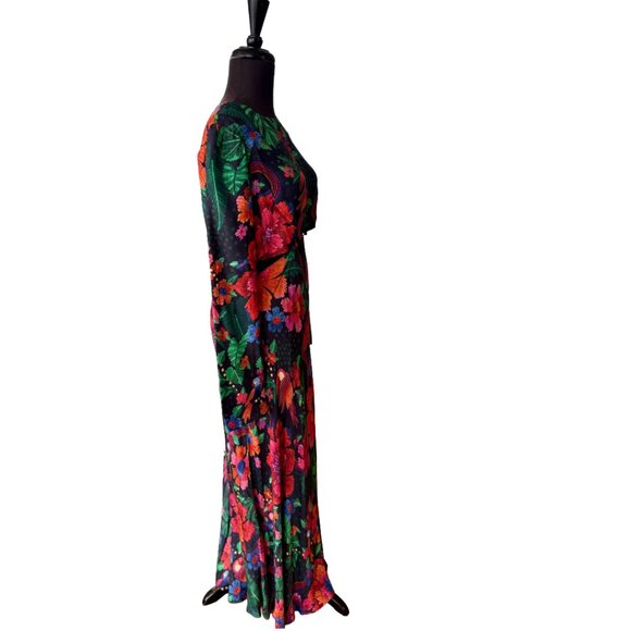 FARM Rio Black Blooming Garden Lenzin Ecovero Viscose Midi Dress Size M - Picture 7 of 16